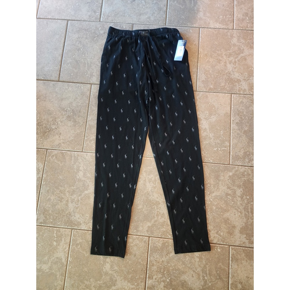 Polo Ralph Lauren Mens Black Grey Pony Print Pajama Sleep Pants Small NWT PK04RL